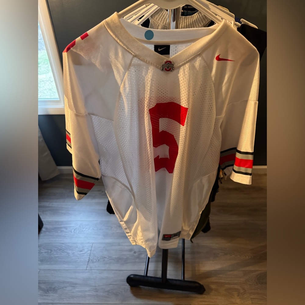 Nike White and Red Ohio State Football Jersey